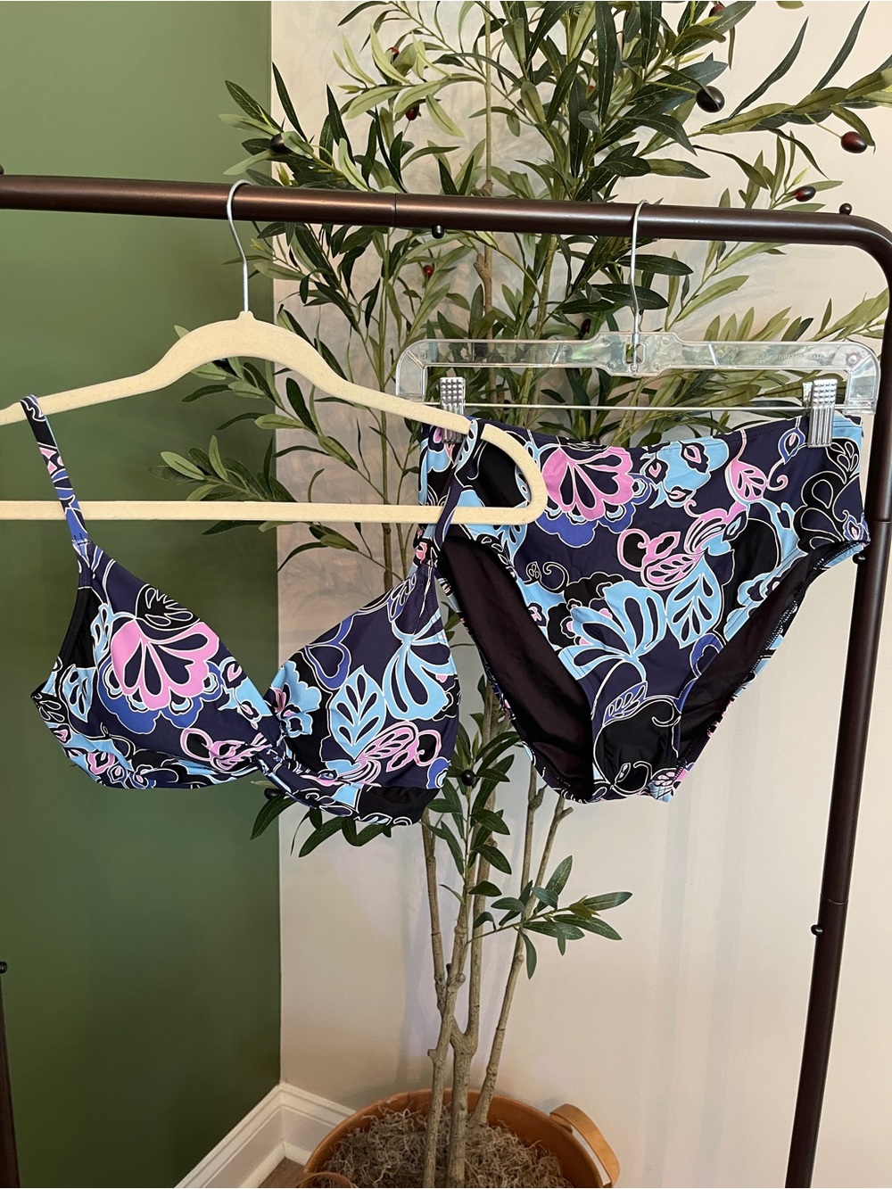 LOFT Navy Floral Bikini Set with Pink & Light Blue Accents